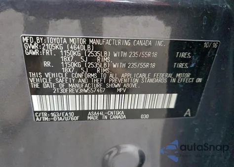 2017 Toyota Rav4 Limited z USA, uszkodzony, nr VIN 2T3DFREV3HW557467